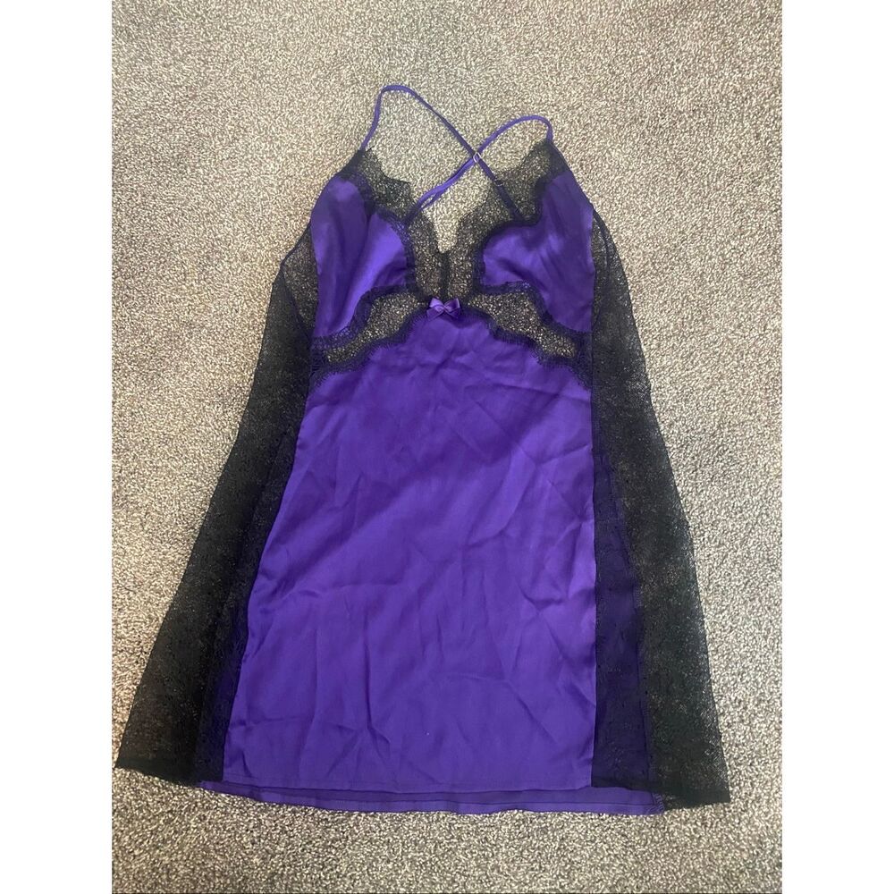 Victoria’s Secret Medium purple black lace sexy nighty slip dress lingerie